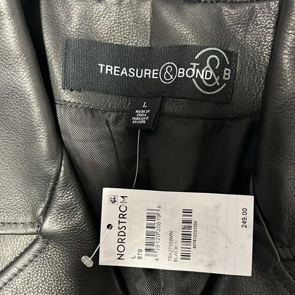 NWT Treasure & Bond | Black 100% Leather Biker Jacket XL - Picture 5 of 10